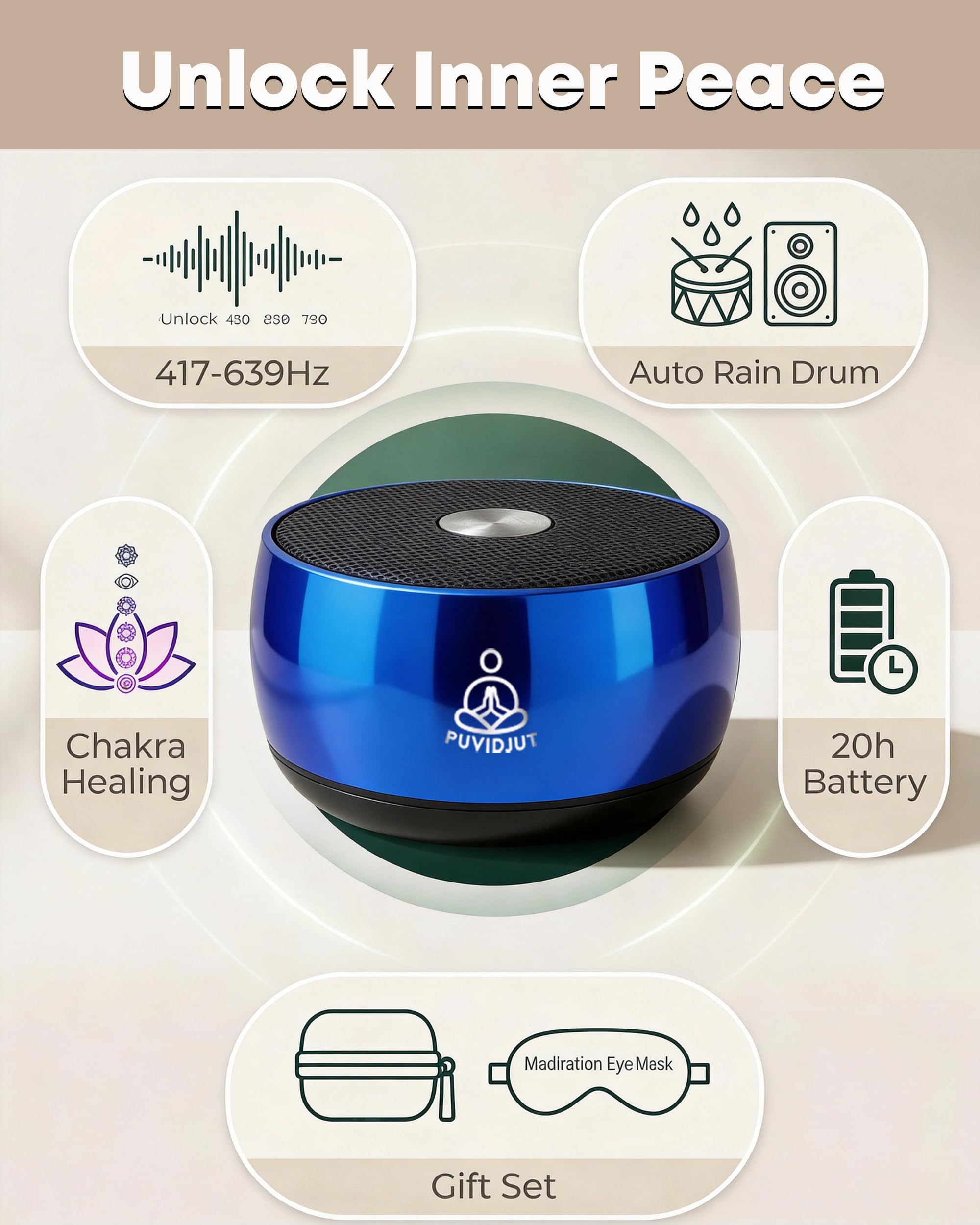 Máquina de sonido para dormir, PUVIDJUT M3 frecuencias puras y tono de cuenco de canto, ayuda inalámbrica para dormir sin ruido blanco para adultos, tamaño portátil, ayuda a relajarse y calmarse y