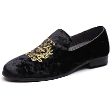 FLQL Mens Luxury Velvet Penny Loafers Shoes Embroidery Suede Dress Loafers Daily Boats Shoes for Party Wedding Prom Size 7-13