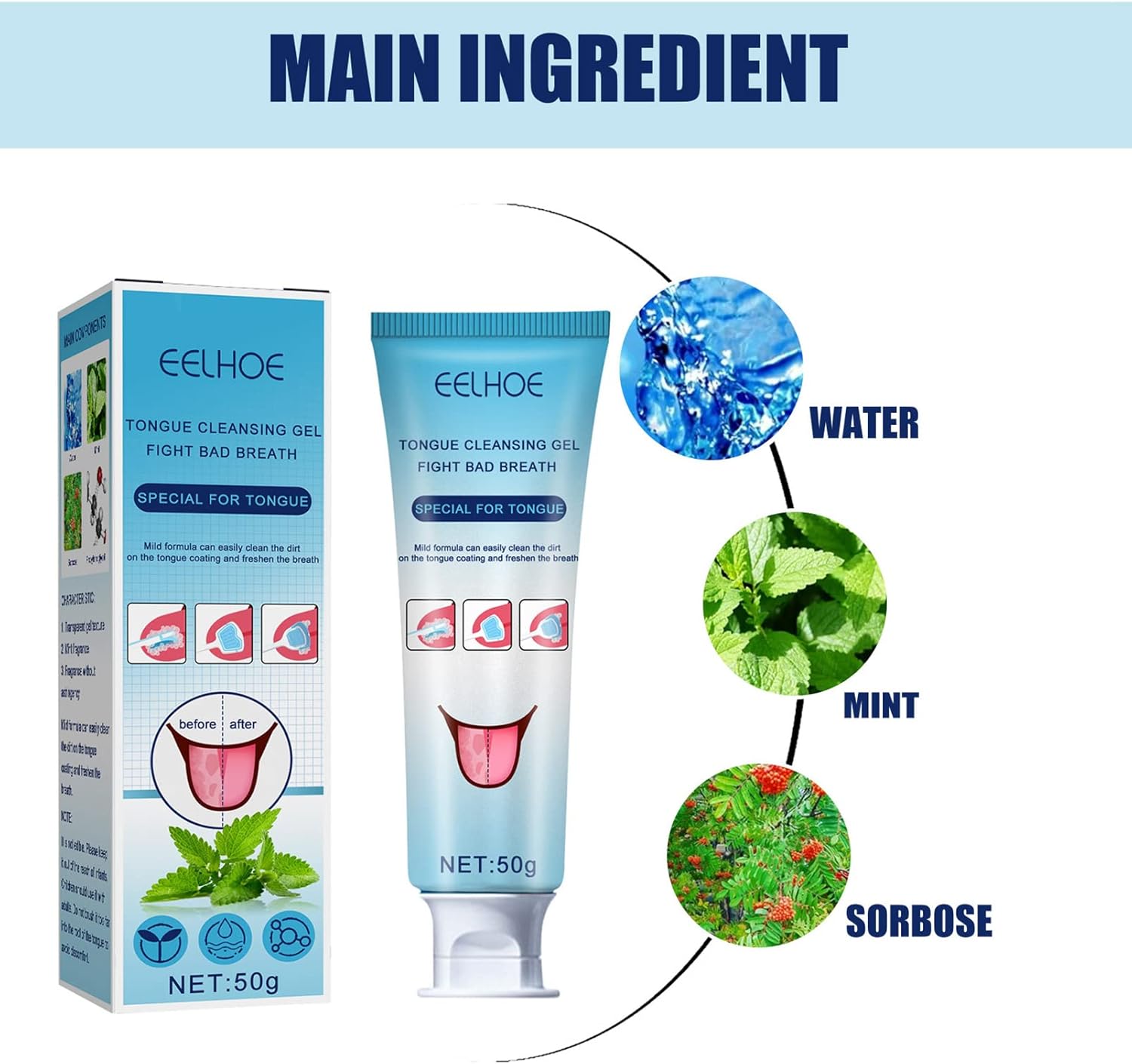 Tongue Cleaner Gel with Tongue Brush, Tongue Scraper, Tongue Cleaner