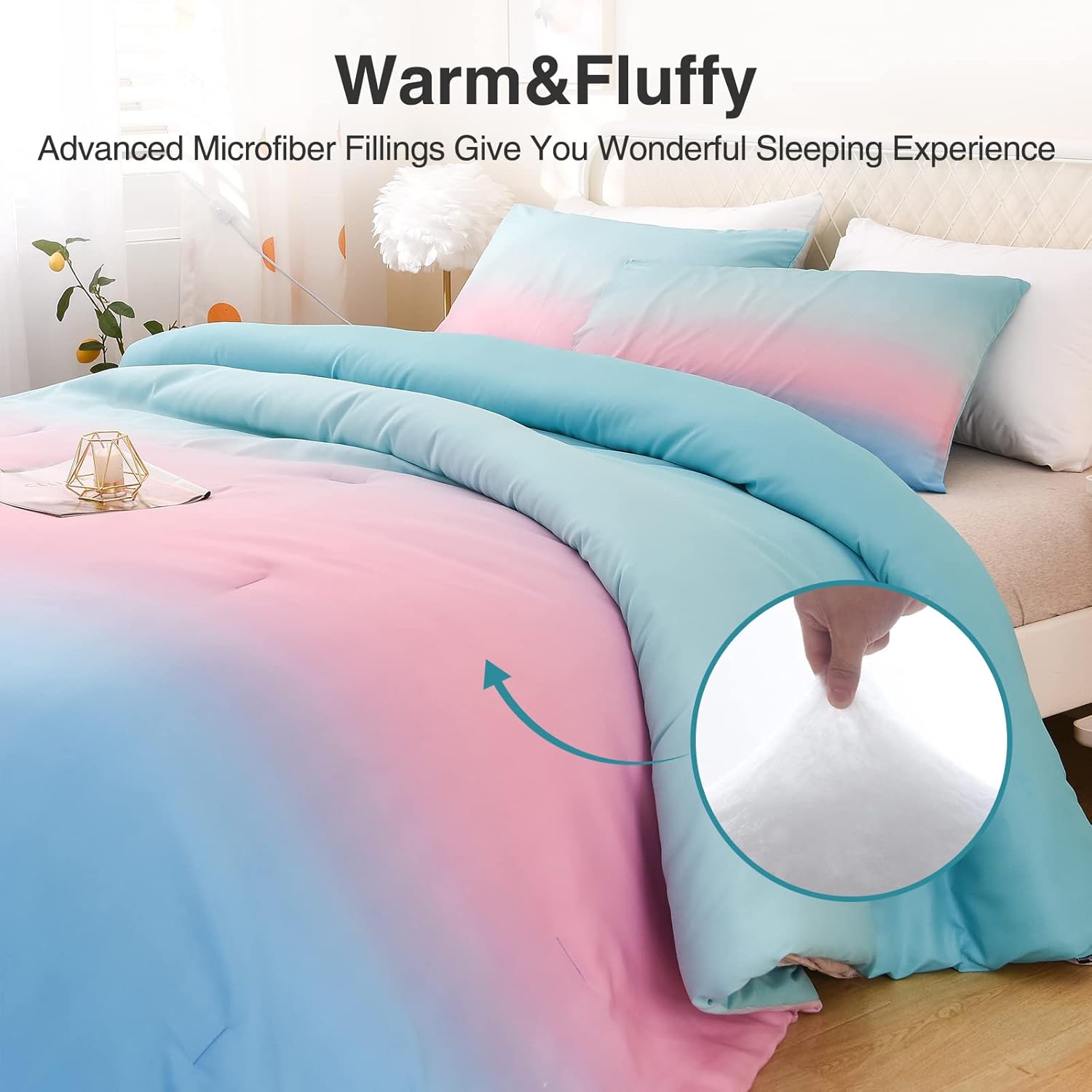 A Nice Night Art Rainbow Macarone Design Comforters, Ombre Pastel Solid Gradient Color Tie Dye Comforter Set,All Season Soft Breathable Microfiber Colorful Bedding Sets (Blue, Queen) : Home & Kitchen