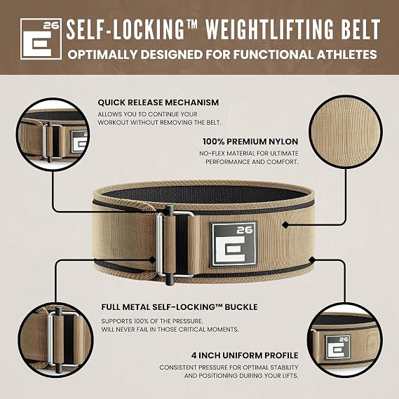 Self-Locking Weight Lifting Belt - Premium Weightlifting Belt for Serious Functional Fitness, Weight Lifting, and Olympic Lifting Athletes - Lifting Support for Men and Women