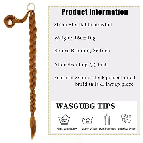 Miniatura 4 de YOSILADY Extensión de cabello sintético para mujer, cola de caballo trenzada de 34 pulgadas de largo con banda elástica envolvente, para uso diario