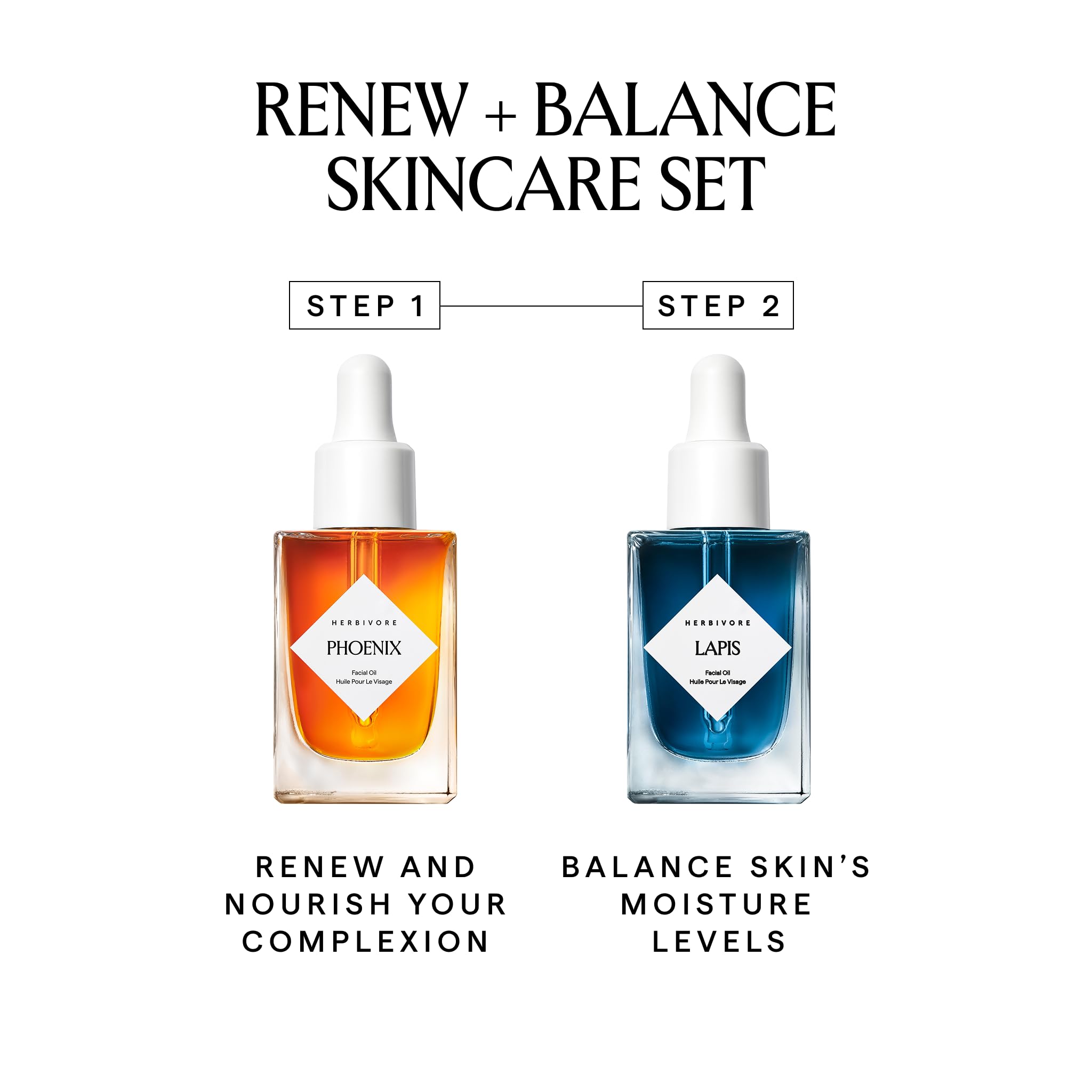 HERBIVORE Balance + Renew Skincare Set |Balancing Facial Oil Regimen Skin Care Bundle Including Lapis and Phoenix