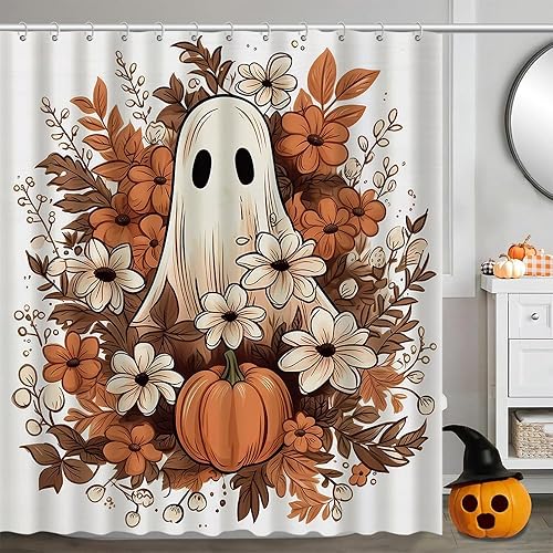 Miniatura 11 de Cortina de ducha con temática de Halloween de película de terror, diseño gótico sangriento espeluznante, juego de cortinas de baño de mansión