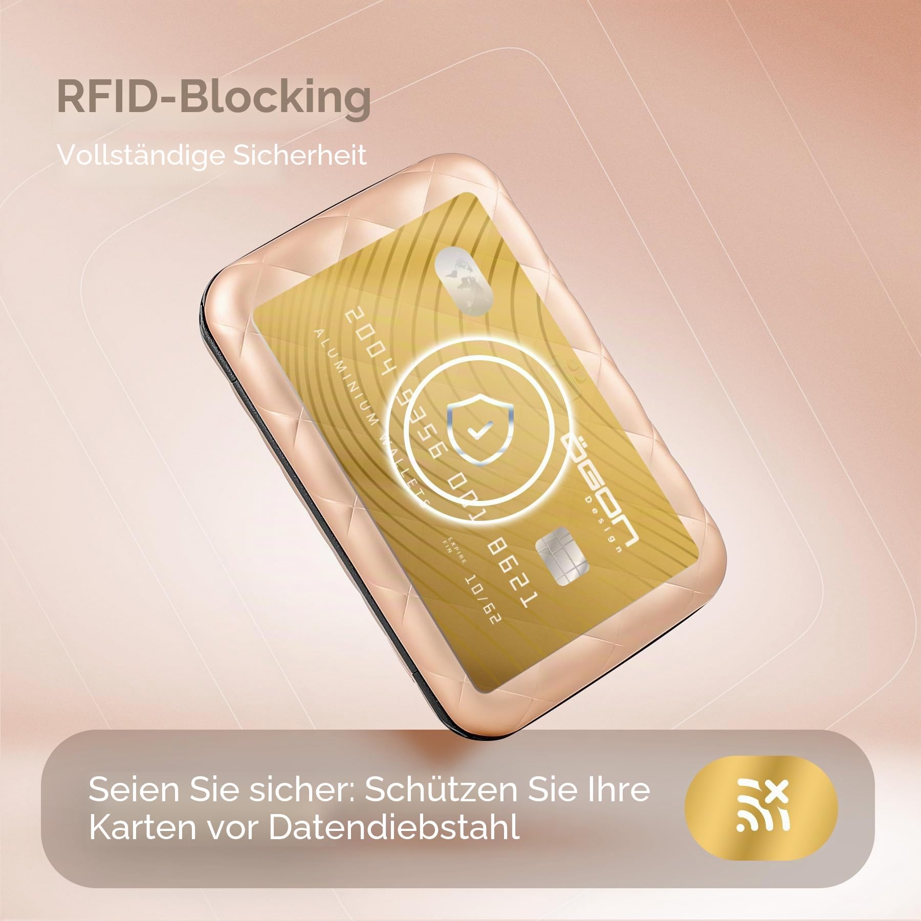 ÖGON DESIGNS Kartenetui für Frauen aus Aluminium mit Stepp-Effekt RFID Schutz Lady Case Helsinki Rose Gold