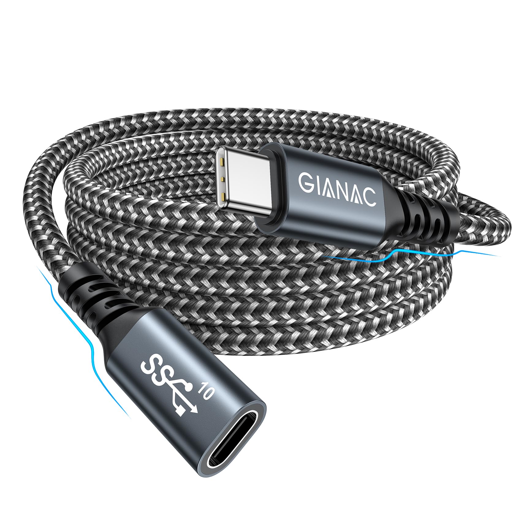 GIANAC Cavo di Prolunga USB C 100W 1M,3.2 Gen2 4K@60Hz Cavo Type C Maschio a Femmina 10Gbps Cavo Prolunga Tipo C Compatibile per iPhone 15 Pro Max, MacBook Pro/Air XPS 15 Galaxy S23 S22