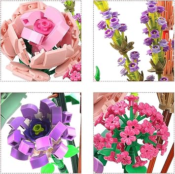 fun4kid Mini Bricks flower bouquet building set, artificial flower building blocks, home decoration, 547 pieces creative botanical collection, for girls aged 8-12
