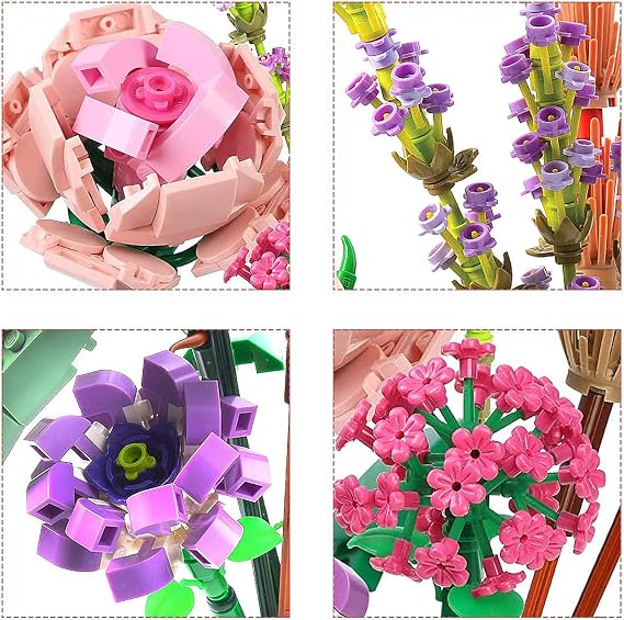 fun4kid Mini Bricks flower bouquet building set, artificial flower building blocks, home decoration, 547 pieces creative botanical collection, for girls aged 8-12
