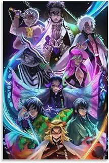 GENERIC アニメ 鬼滅の刃 キャンバスアートポスターとウォールアートピクチャープリント モダンファミリーベッドルーム装飾 アンフレームスタイル 12x18インチ(30x45cm)