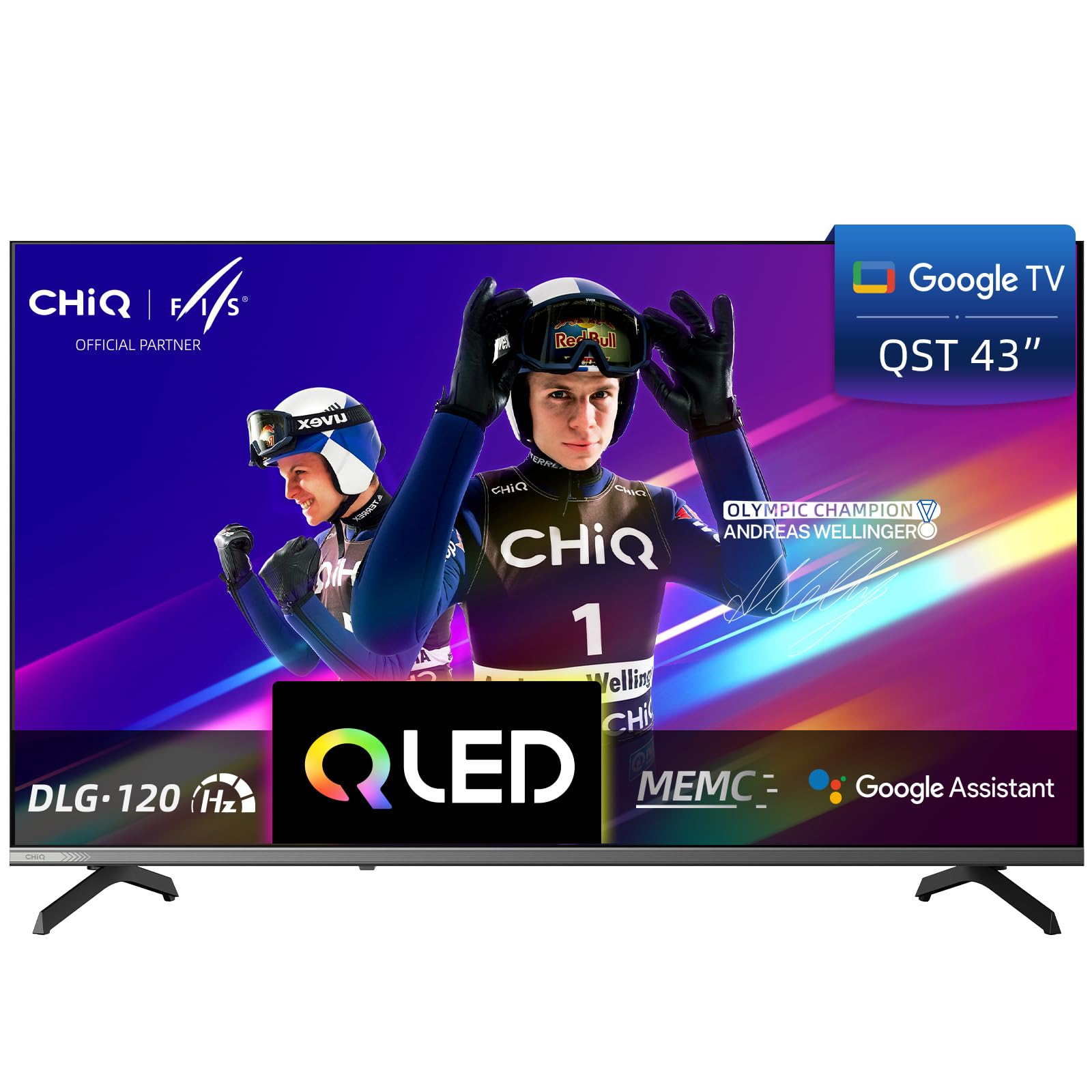 CHIQ U43QST 43 Zoll (109 cm) 4K UHD QLED Smart Google TV mit HDR10, ALLM & VRR für Spiele, MEMC, Sprachsteuerung, Ultra-dünnes Metal-Design, Dolby Audio, 2.4G/5G WLAN (Neues Modell)