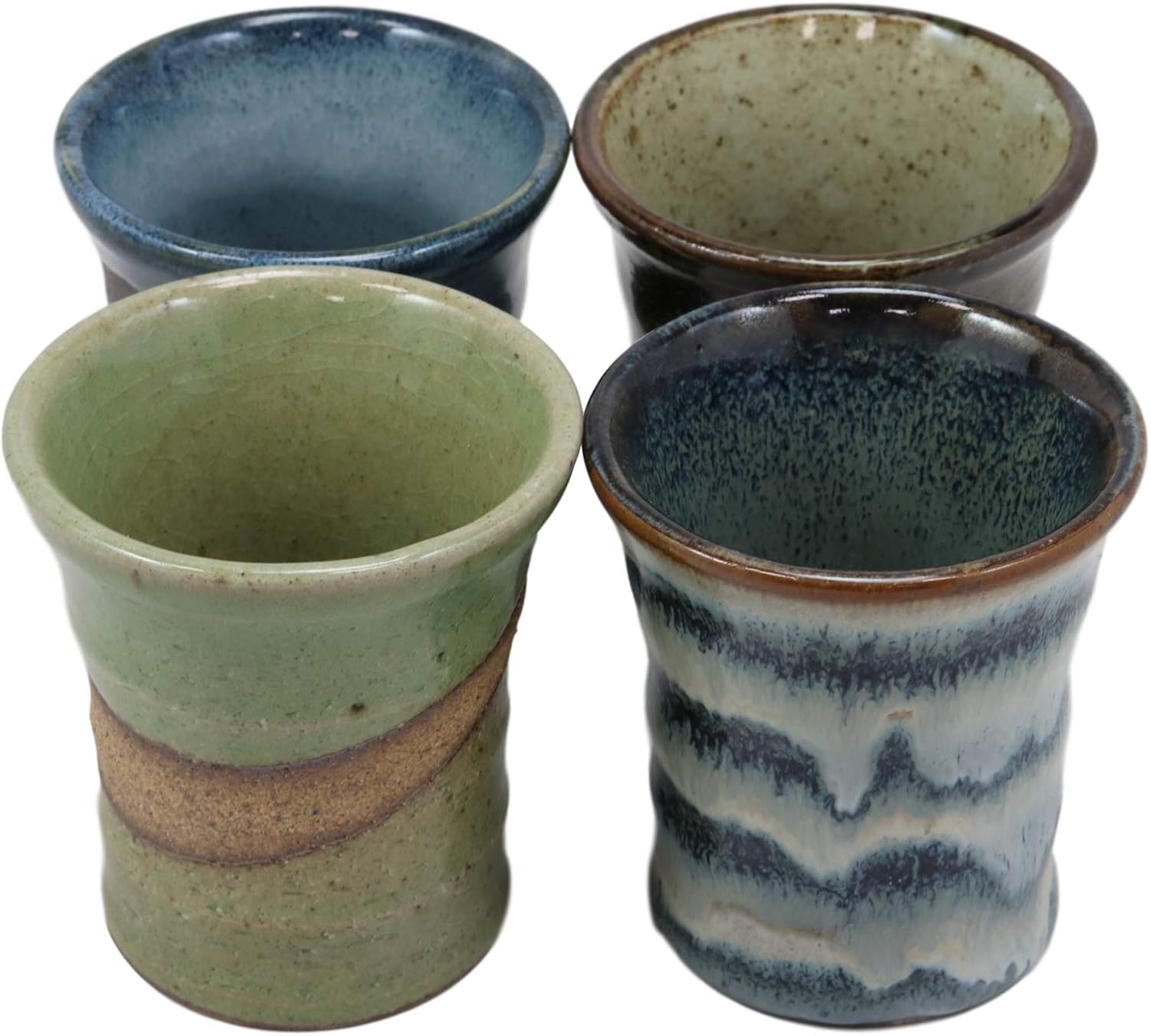 Ebros Gift Japanese Colorful Landscape Abstract Art Natural Glazed Porcelain 5oz Drink Coffee Tea Cup Set of 4 Made In Japan Artistic Pottery Decor Of Asian Fusion Decorative Earthenware Drinking Cups