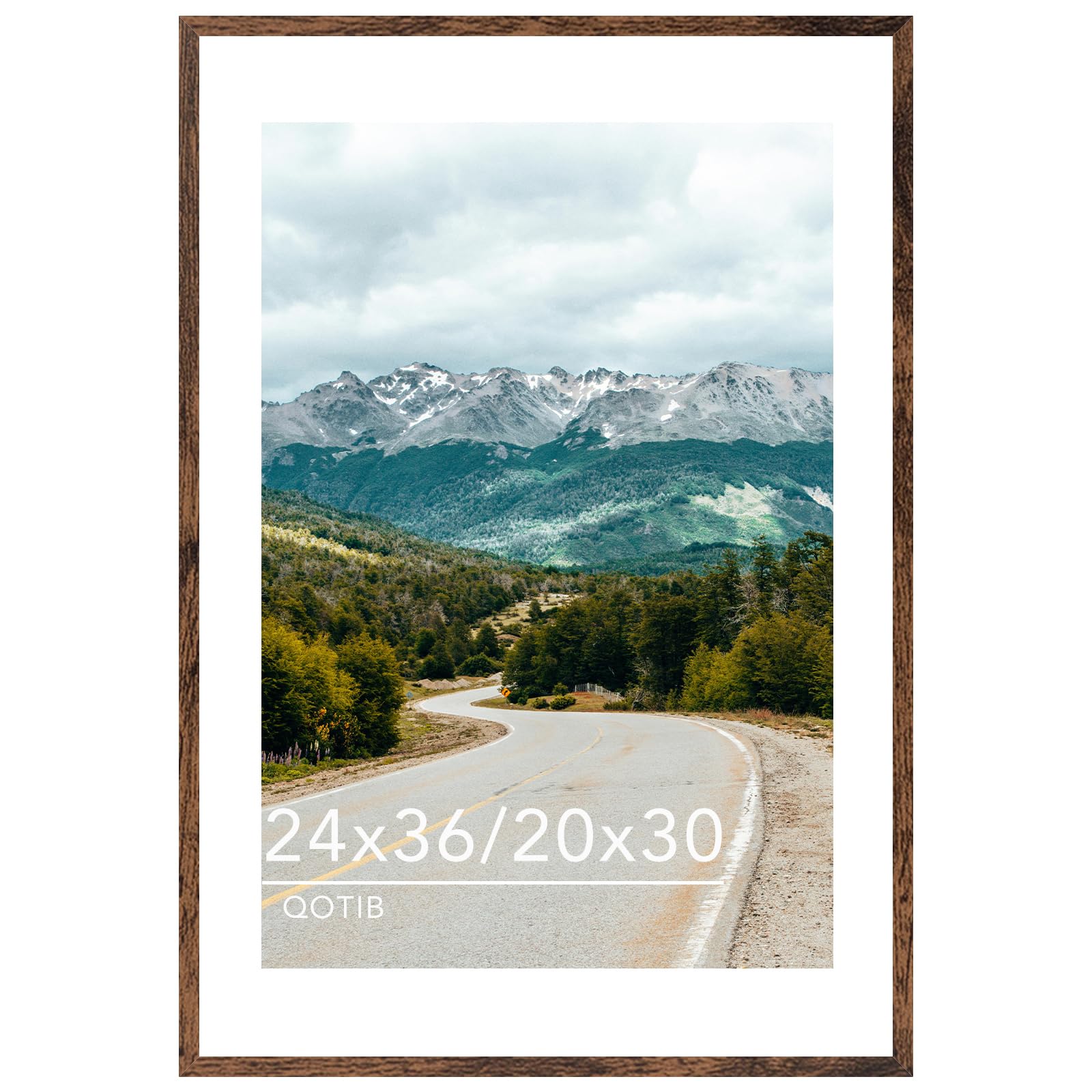 QOTIB Wood 24x36 Picture Frame with 20x30 Mat, Display 20x30 with Mat or 24x36 Without Mat, Wood 24 by 36 Photo Frame, 24 x 36 Frame for Wall Hanging Display, Deep Brown โ image 1