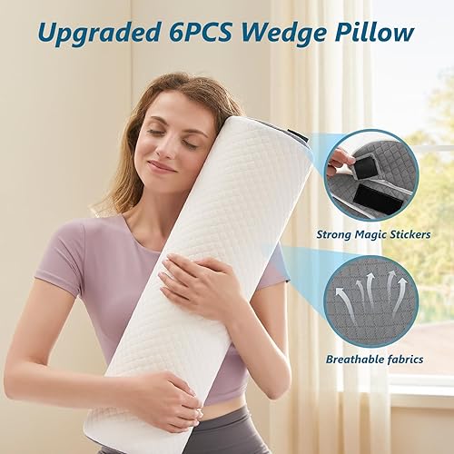 Miniatura 4 de Juego de 6 almohadas ortopédicas de cuña para dormir, juego de almohadas poscirugía para aliviar el dolor de espalda y piernas, almohadas ajustables