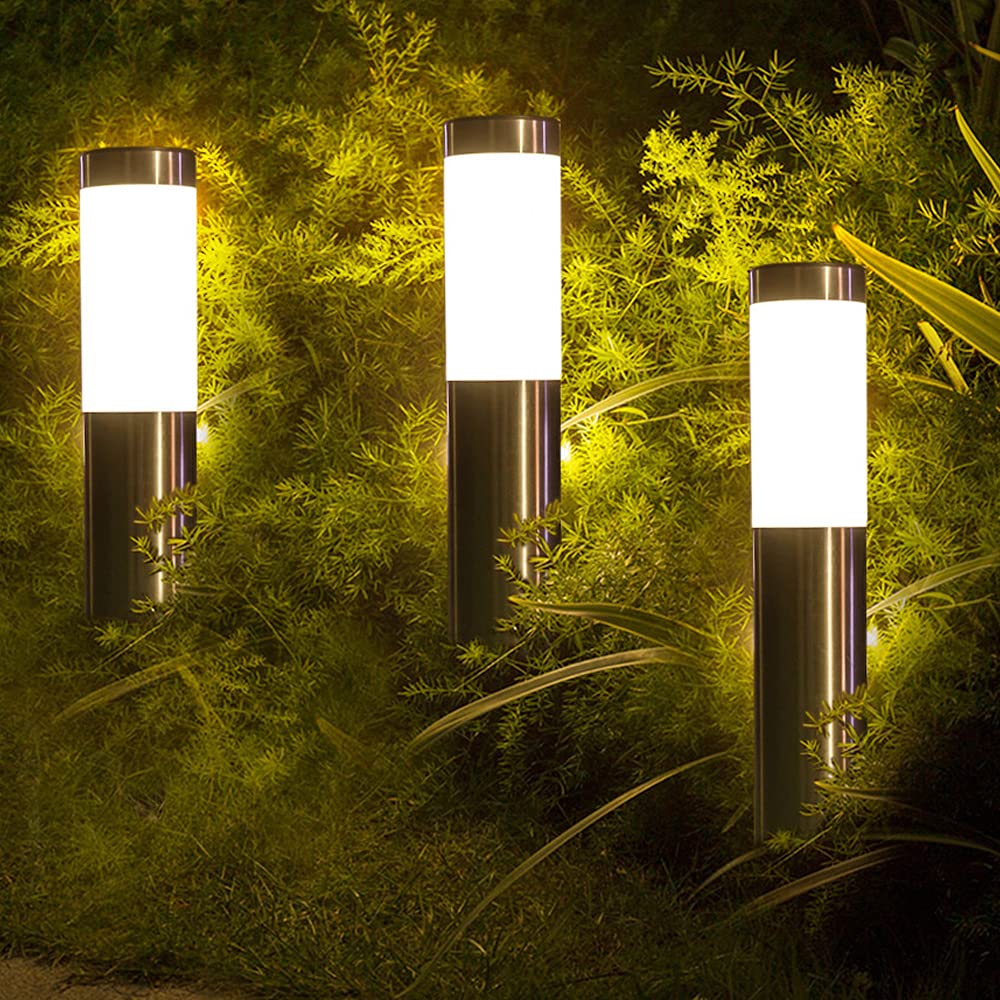 4 szt. Solarna lampa słupowa zewnętrzna lampa ogrodowa ścieżka trawnik lampa drogowa zewnętrzna lampa słupowa ze stali nierdzewnej ogrodzenie słupek lampa kolumnowa oświetlenie ścieżki wodoodporne ośw