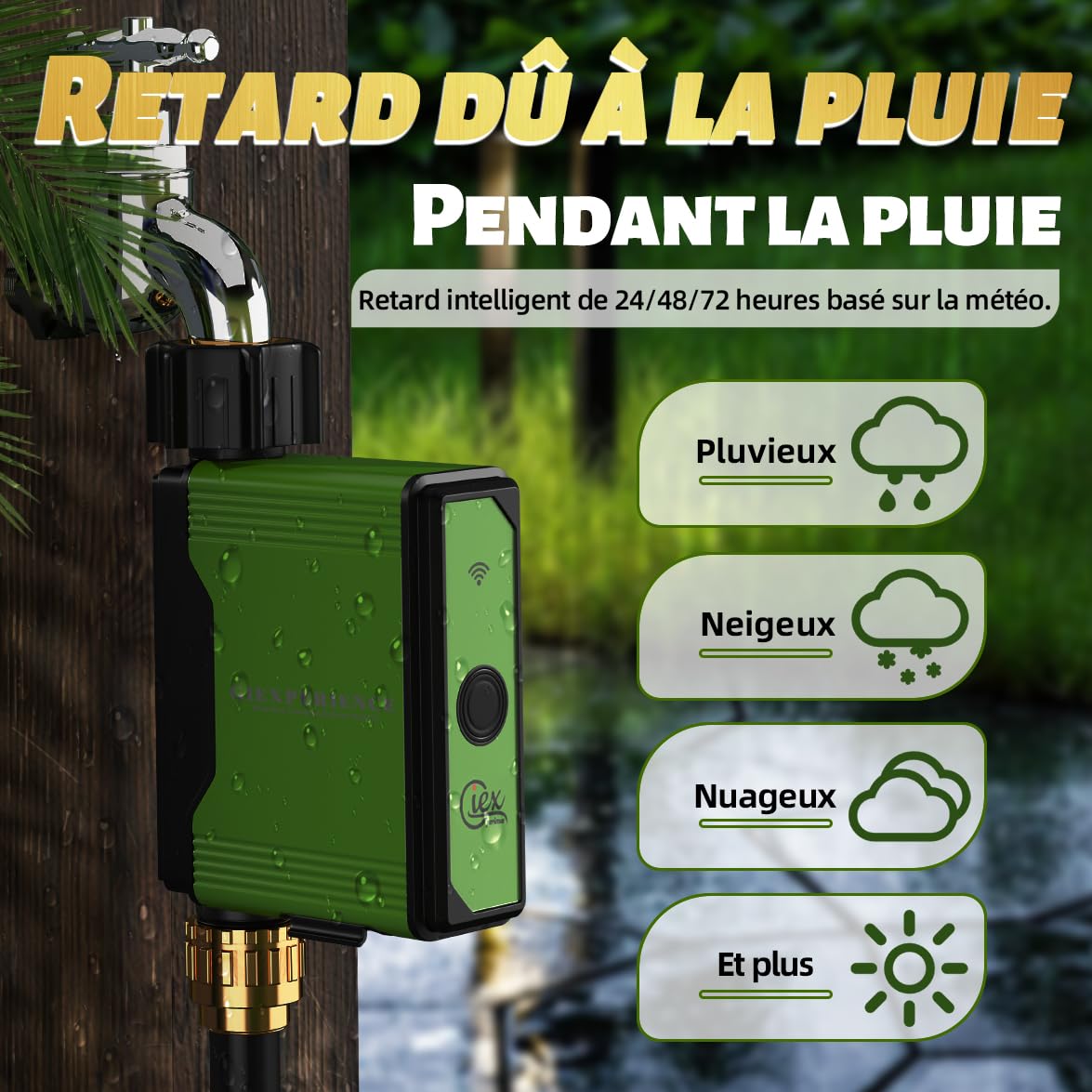 Minuteur d’arrosage de Jardin Intelligent Bluetooth avec débitmètre à Turbine intégré, 10 programmes, Compatible Tuya Smart et Smart Life