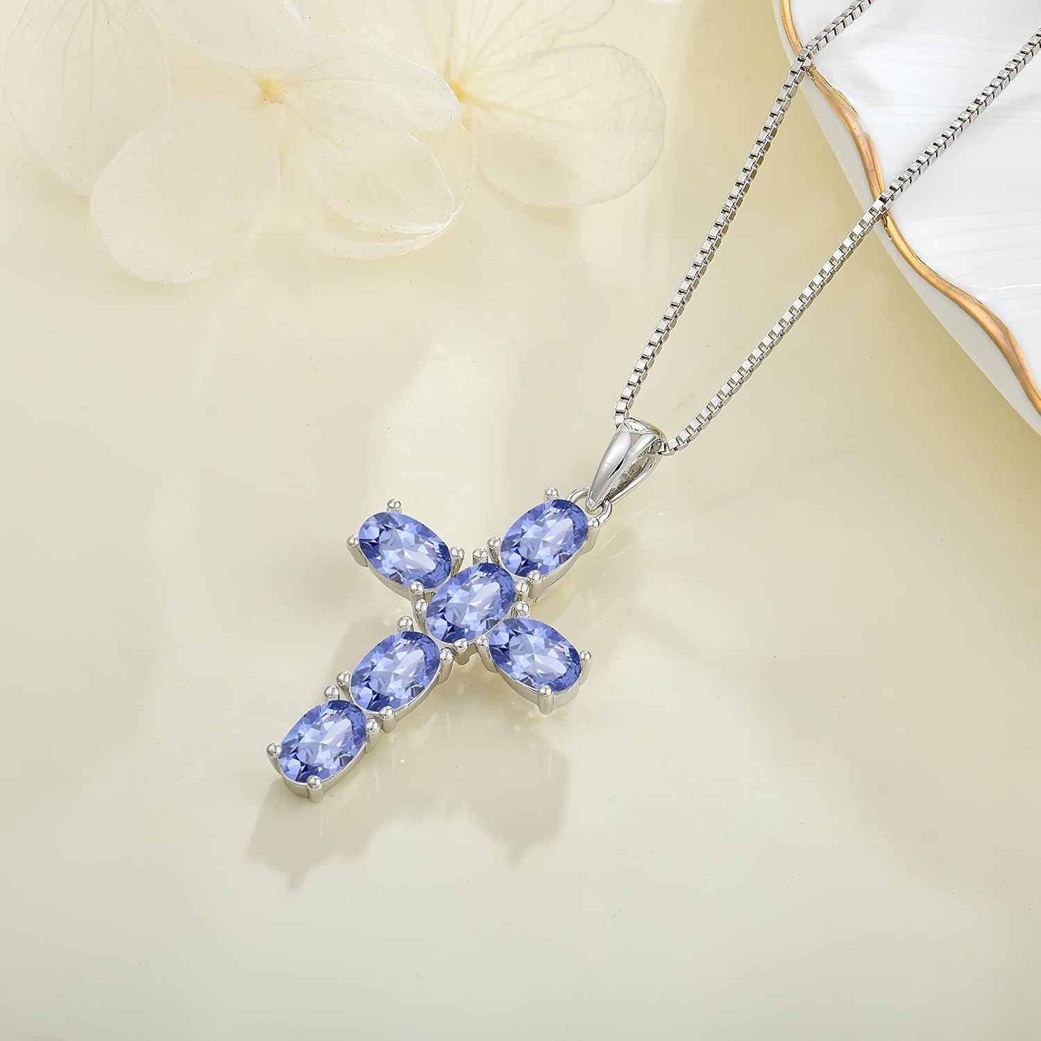 Women Necklace 925 Sterling Silver Cross Pendant Necklace with Cubic Zirconia Jewelry