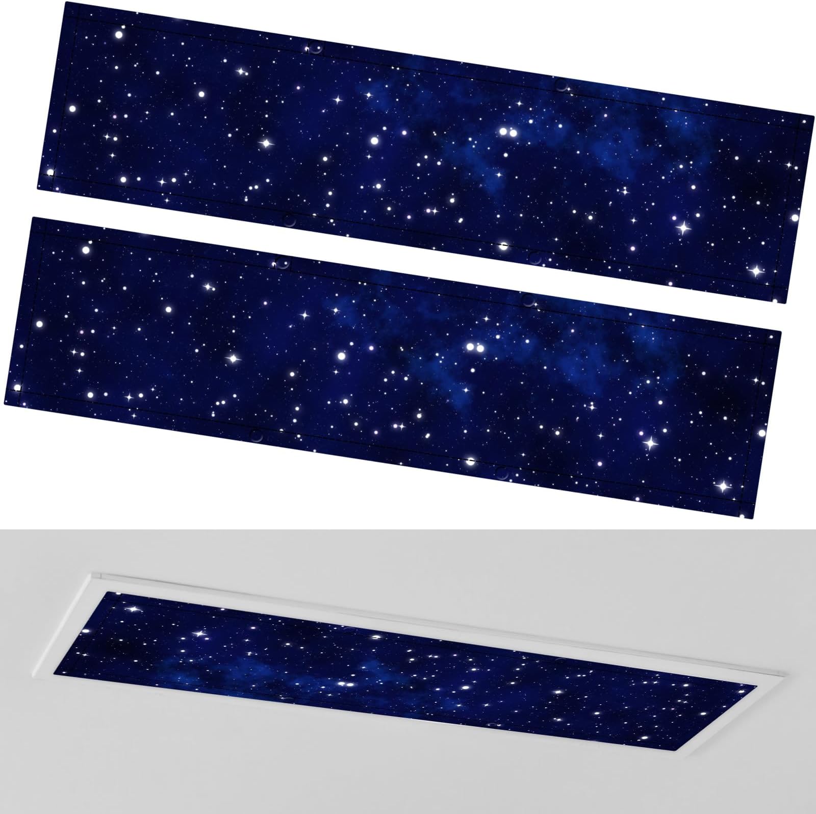 Wowangce 2 Pcs Fluorescent Light Covers 1 x 4 ft Magnetic Light Covers for Ceiling Lights with 8 Magnets Overhead Light Filters for Classroom Home Office Drop Lamp Decor (Dark Blue,Starry Sky)