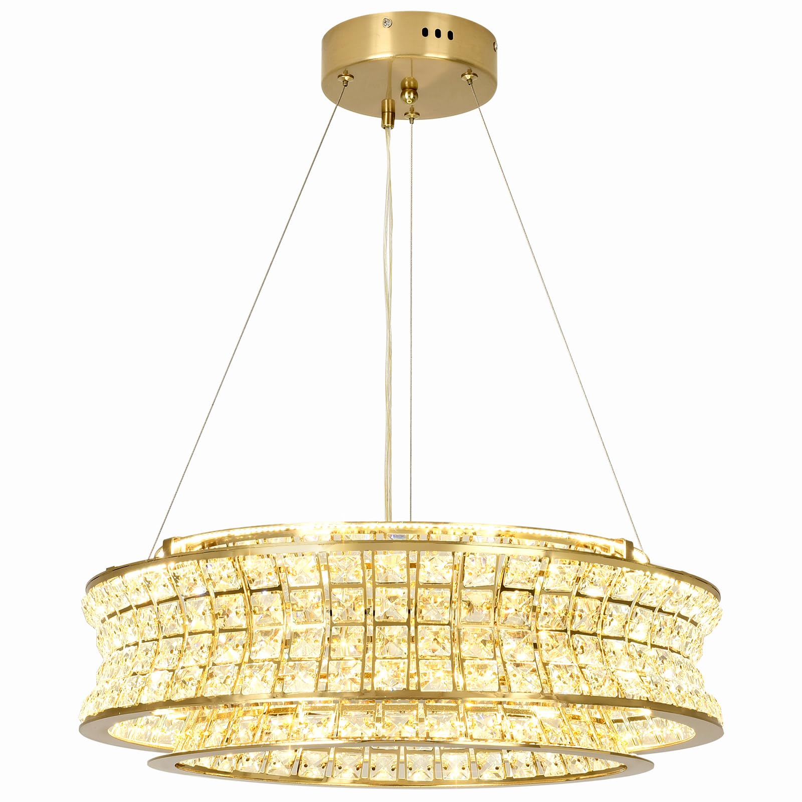 Lámpara de araña moderna de cristal dorado, lámparas colgantes redondas LED, lámparas de araña doradas ajustables para vestíbulos, salones y comedores, 50 cm