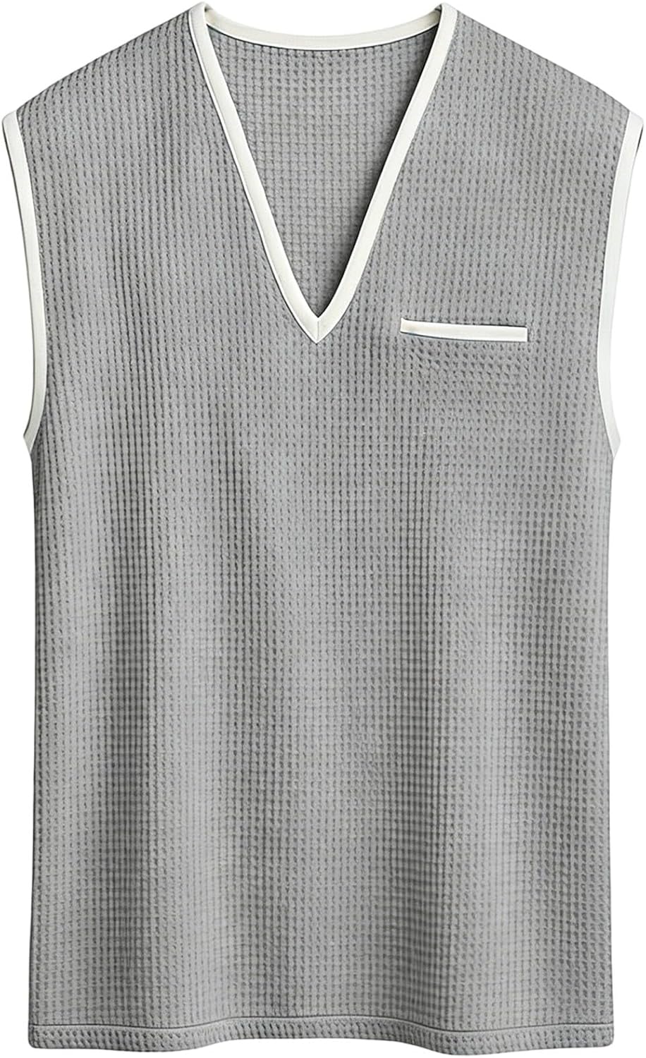 Men's Plus Size V Neck Waffle Tank Tops Fashion Shirts Summer Color Block Tee Mens Beach Vacation Sleeveless Shirts