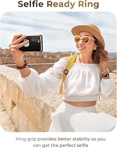 Miniatura 5 de Miss Arts Funda para Samsung Galaxy S22, soporte de anillo de lujo galvanizado con correa, lindo TPU suave para Galaxy S22 funda para mujeres y