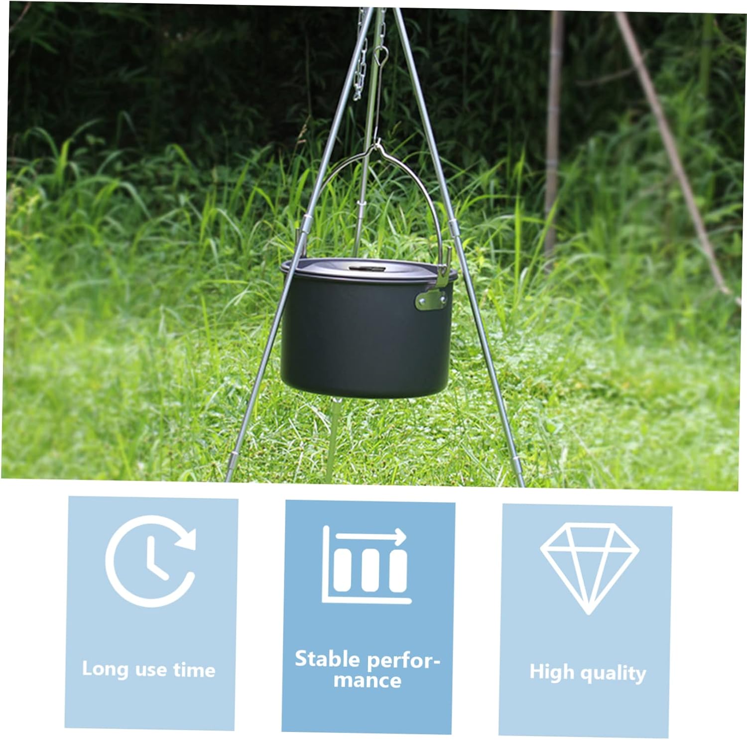 Lightweight Aluminum Hanging Pot for Outdoor Camping Portable Non-Stick Cookware for Picnic and Hiking Safe for Use with Tripods Compact Storage Design