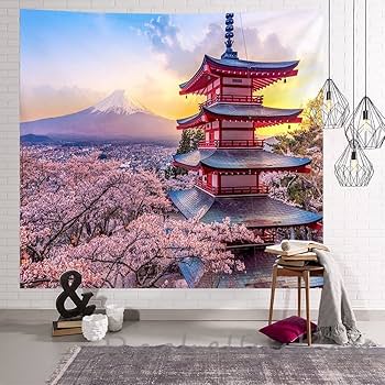 特大サイズ アンティーク 風景画 外国 Amazon.co.jp: タペストリー 金具付 五重塔 富士山 春 桜 絶景
