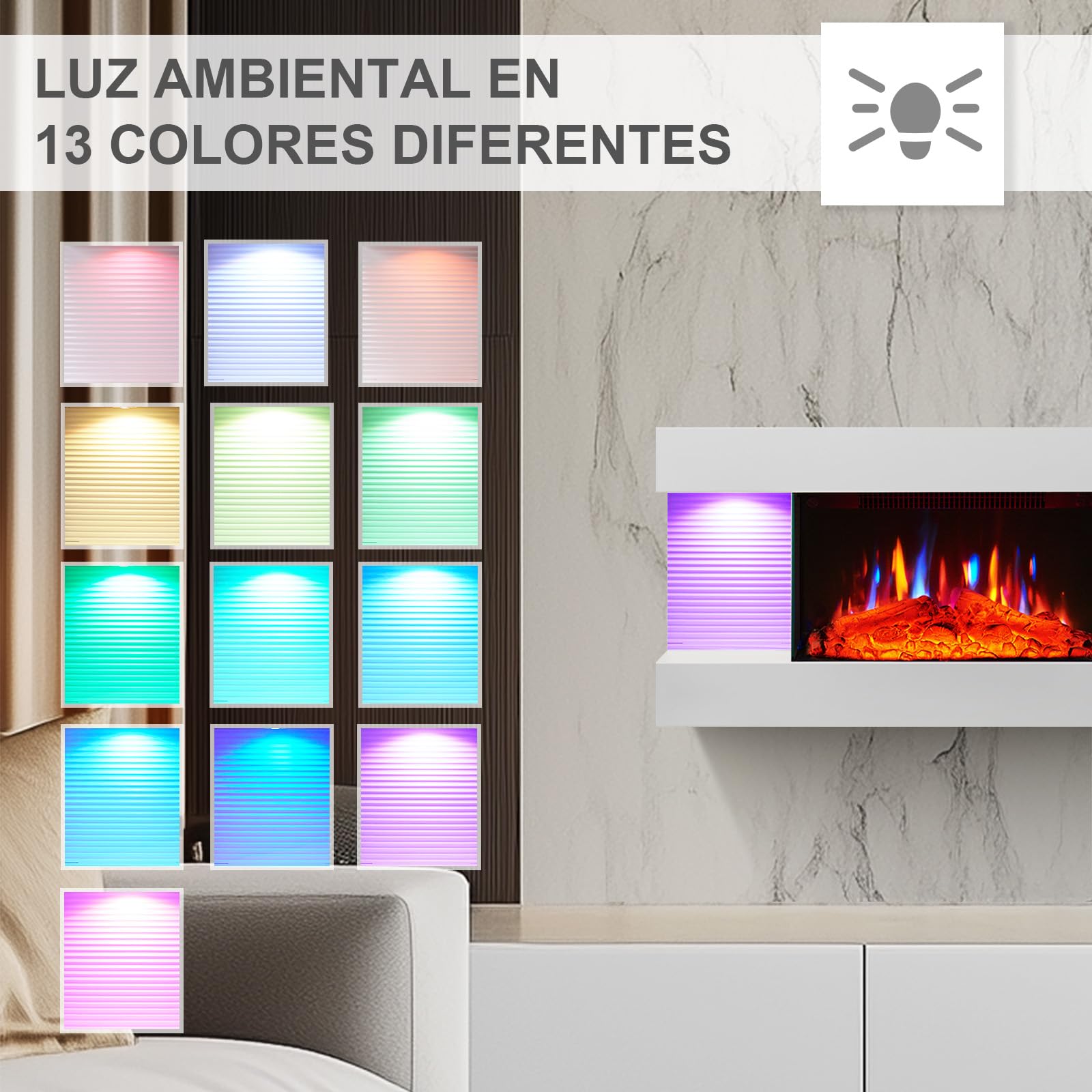 BALDERIA IDA Chimenea eléctrica de Pared 1800 W Decorativa