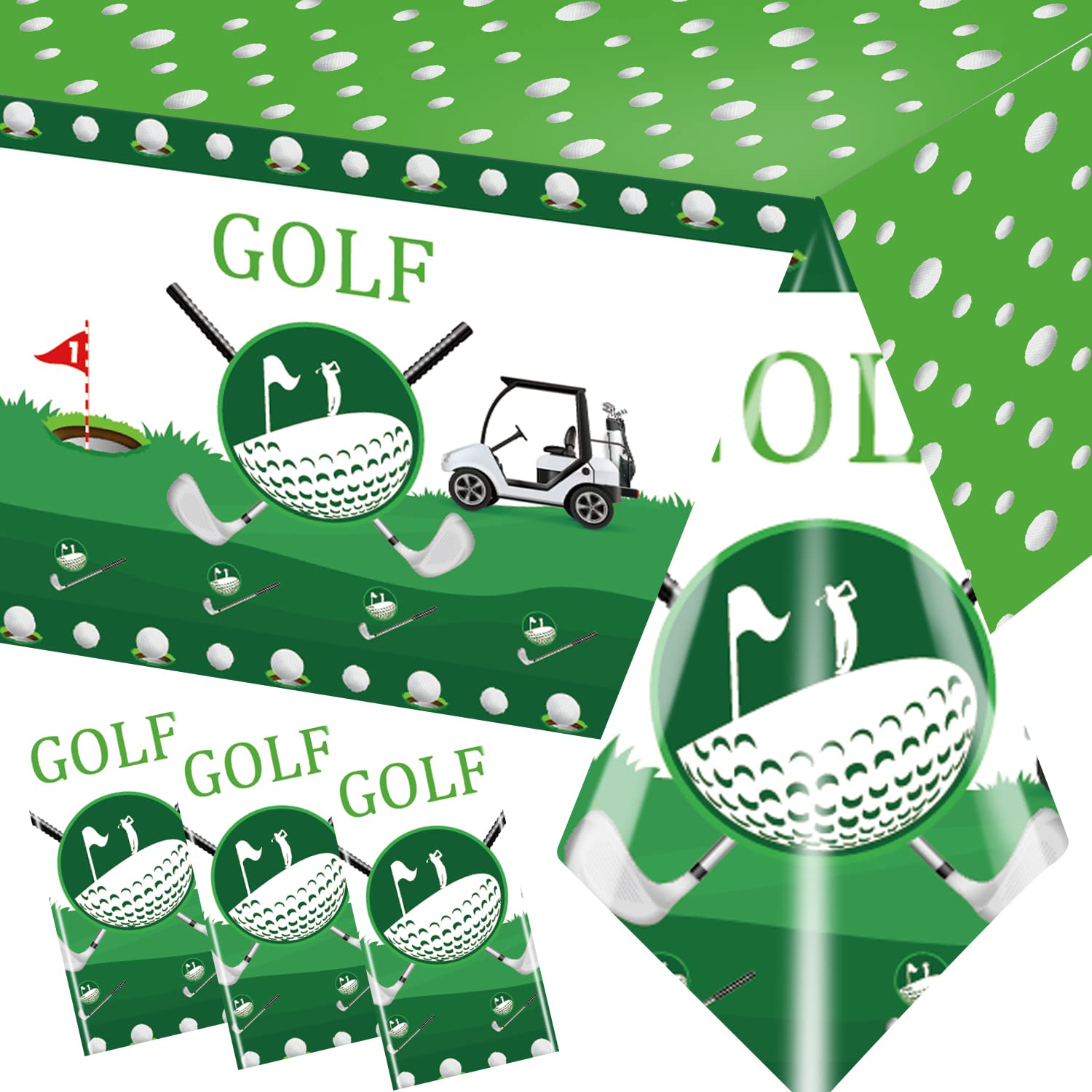 Golf Party Decorations - 3pcs Waterproof Rectangle Tablecloths for Birthday Theme, Supplies and Table Covers