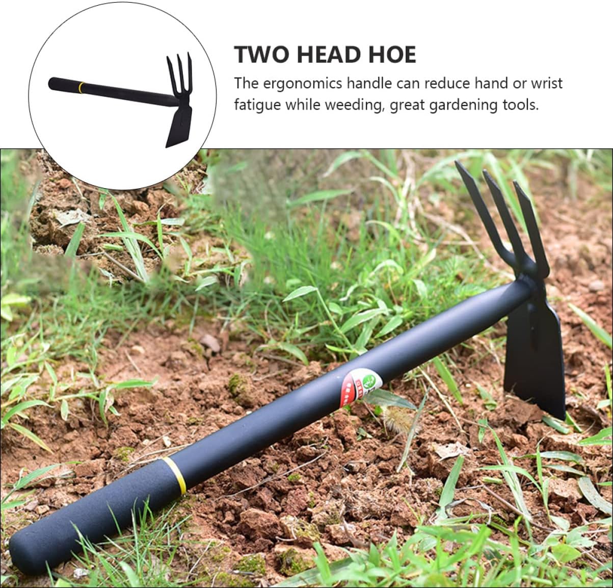 Happyyami Manganese Farming Heavy Head Loosening Rake Tiller Headed Hoe Duty Soil Supplies Planting Remover Vegetable Tools Hoeing Portable Picks Combo to for Fork in Pickaxe Classic Dual