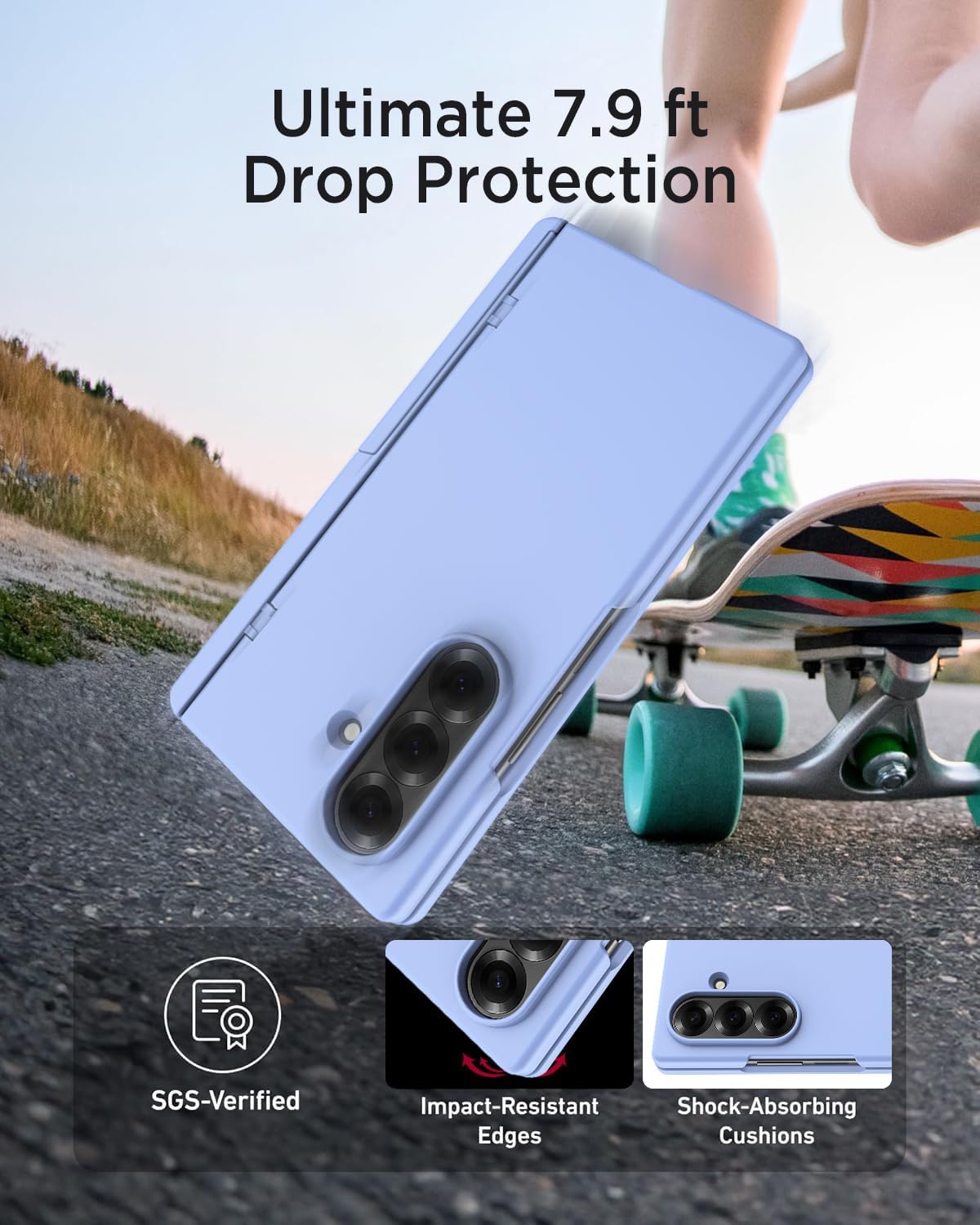 Miimall for Samsung Z Fold 7 Screen Case, Built-in Hinge Protection, with Stand Full-Body, Shockproof Thin Full-Cover, Heavy Duty, Slim Fit, Phone Case for Samsung Galaxy Fold 7 5G, Light Blue