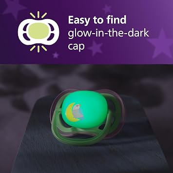 Philips Avent Ultra Air Nighttime Soothers - Orthodontic Design, for Babies 6-18 Months, Glow in The Dark, Soft Silicone Symmetrical Teat, BPA-Free, with Sterilizing Case, 2 Pack, SCF376/29