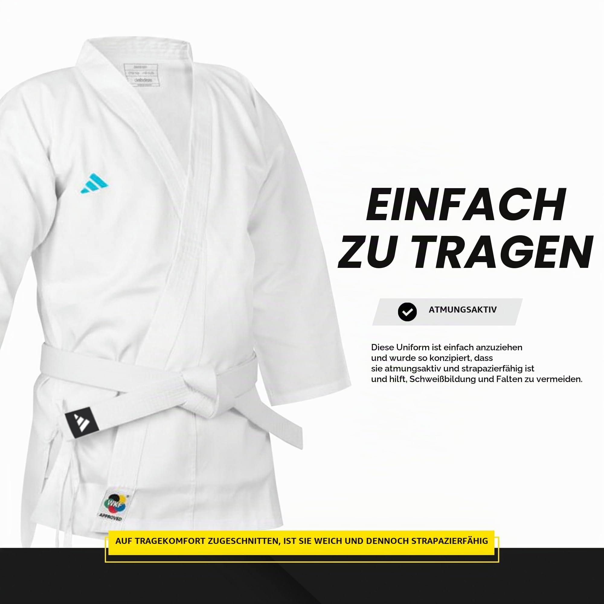 Adidas Adistart Karate Gi für Männer, Frauen und Kinder, leichte Kampfsport-Uniform aus Polyester-Baumwoll-Mischgewebe