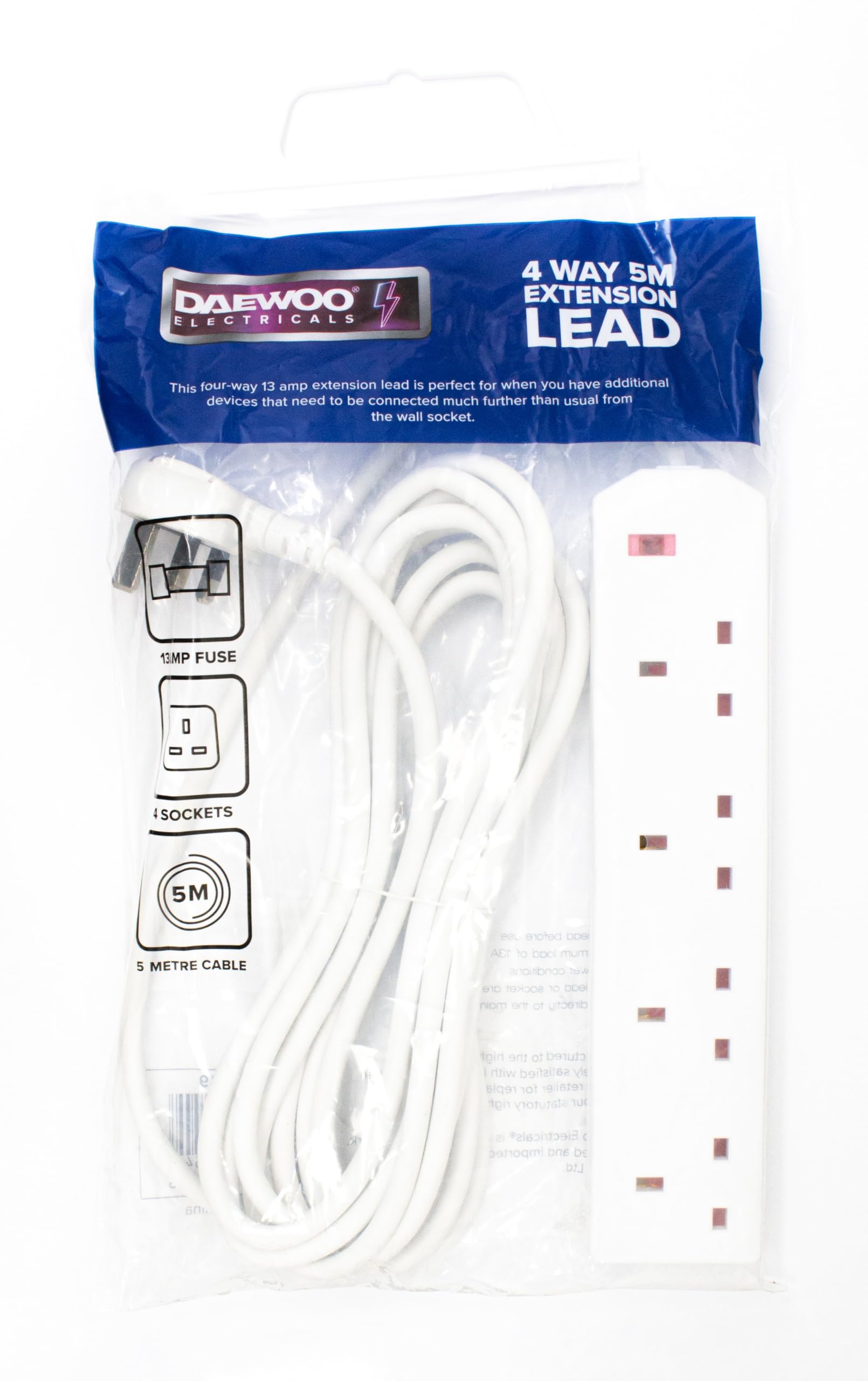 Daewoo 4 Way Extension Cable, 5 Meter Cable