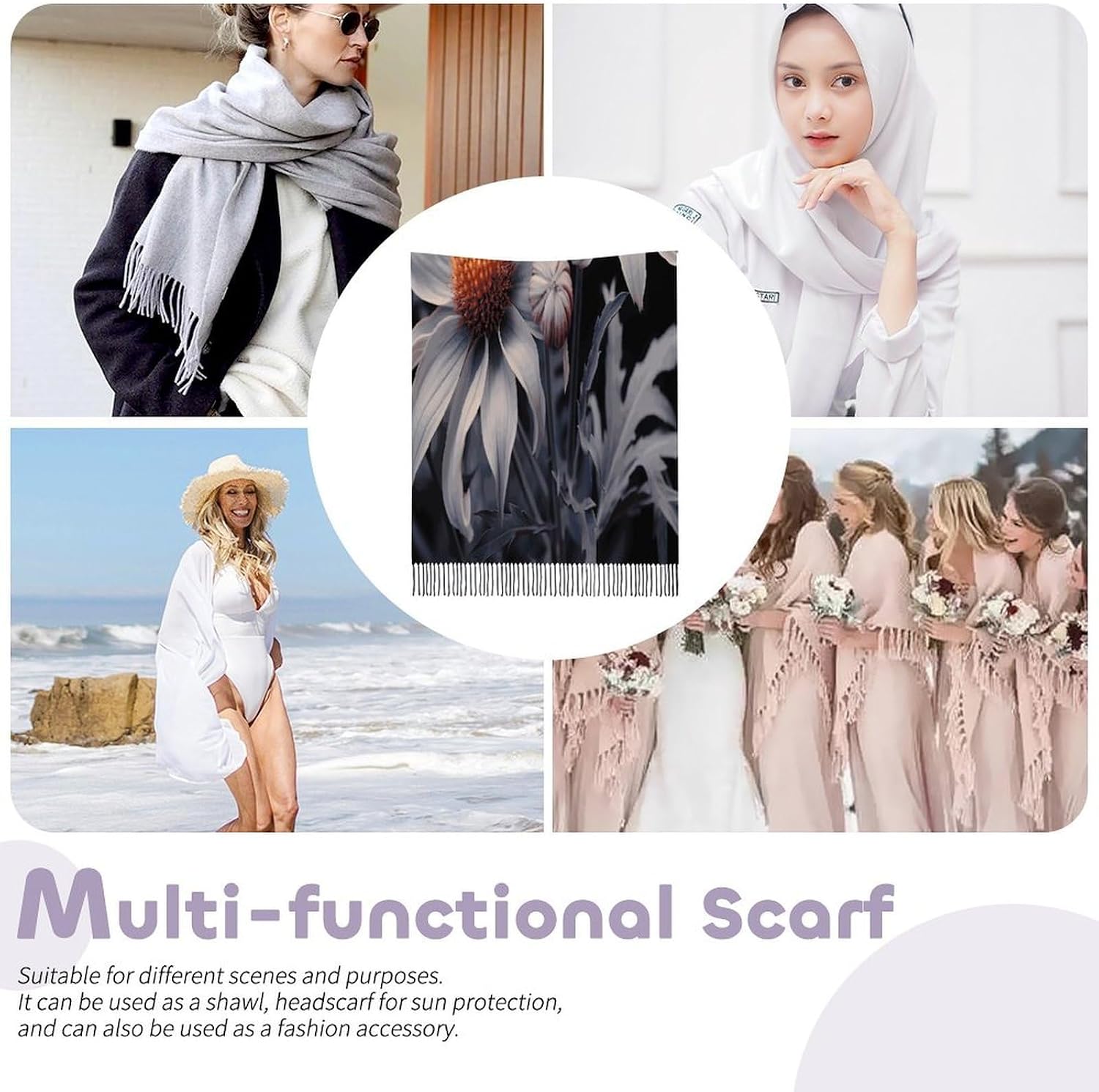 Modern Floral Painting Scarf for Women Men Soft Warm Fashion Blanket Scarves Classic Cashmere Feel Scarf Long Shawl Large Scarves Cold Weather Thick Blanket Scarfs