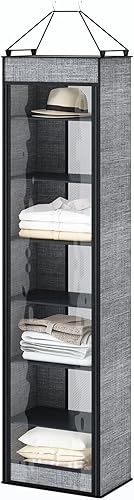 Fixwal Organizador colgante de armario con 7 estantes colgantes para armario con cubierta de polvo de PVC, organizador de estante colgante para