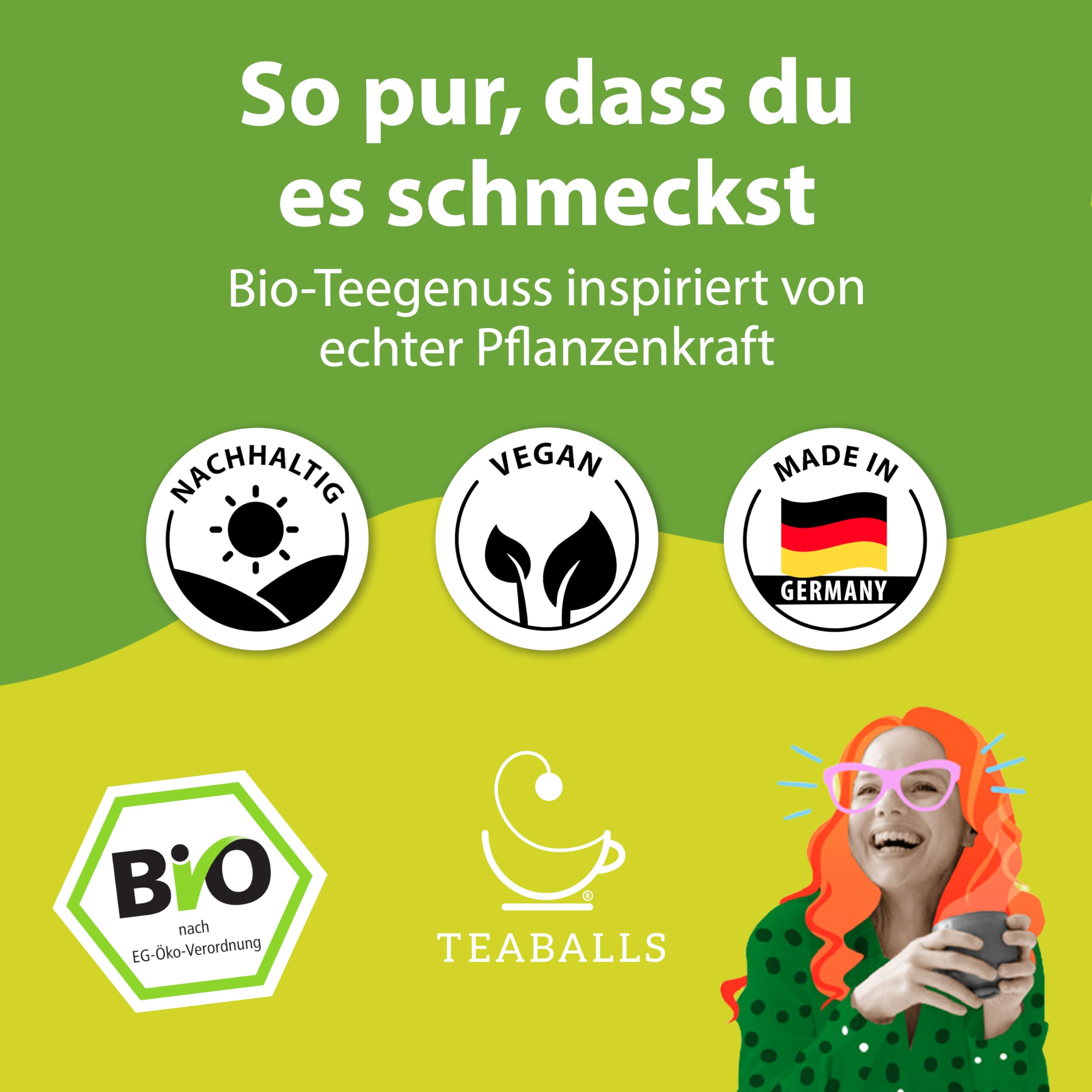 TEABALLS BIO TEA – 5ER SET SUPER FIT MIT PAM – Ingwer-Kurkuma-Orange, Chai Latte, Choco Chai, Sencha, Rothenberger Kräutermix – ca. 200 Tassen – Tee ohne Beutel, nur mit heißem Wasser – Geschenkidee