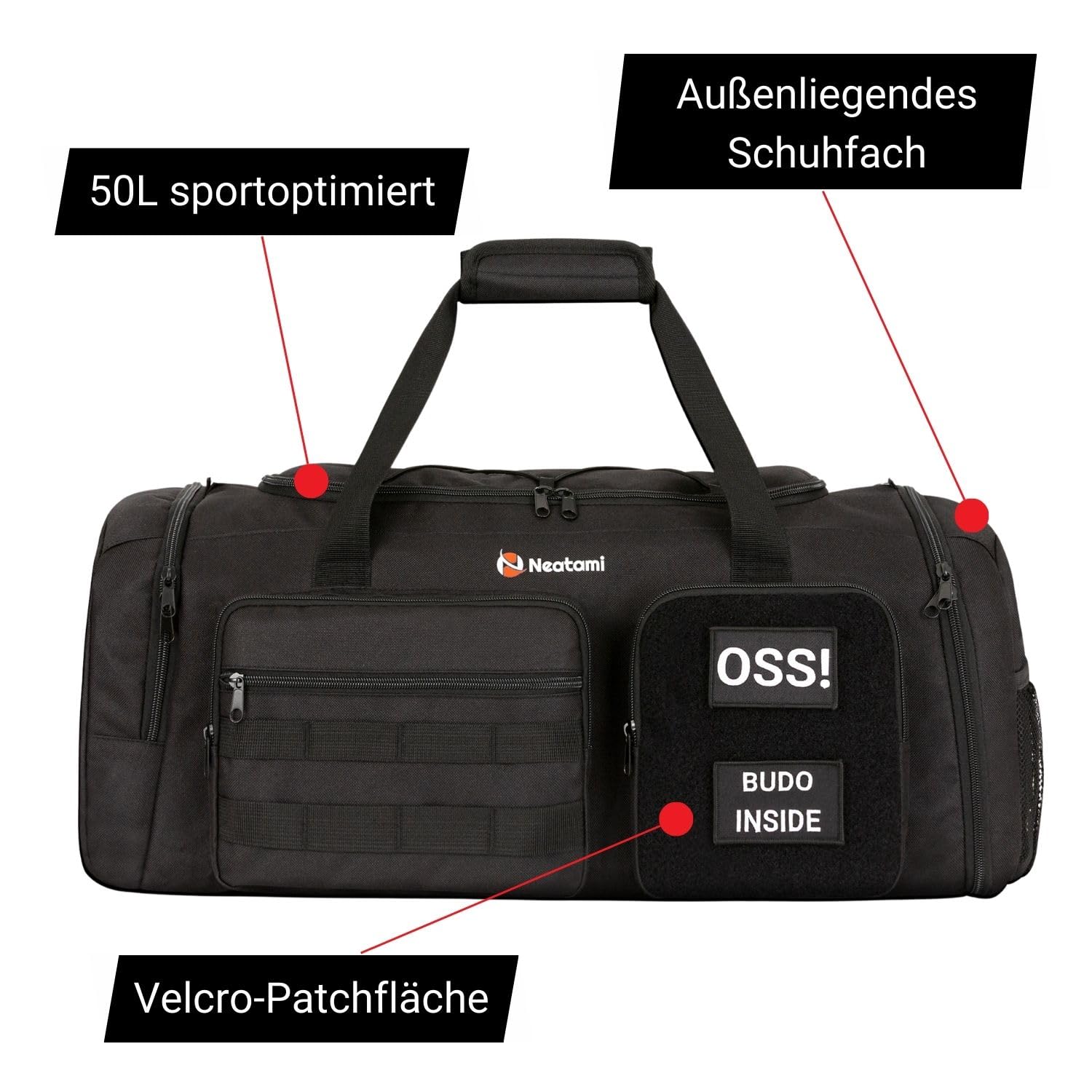 Kampfsport Sporttasche 50L mit Nassfach & Schuhfach – Judo, BJJ & Karate Trainingstasche für Gi, Schützer & Wettkampf | robuste Trainingstasche mit Organisationsfächern