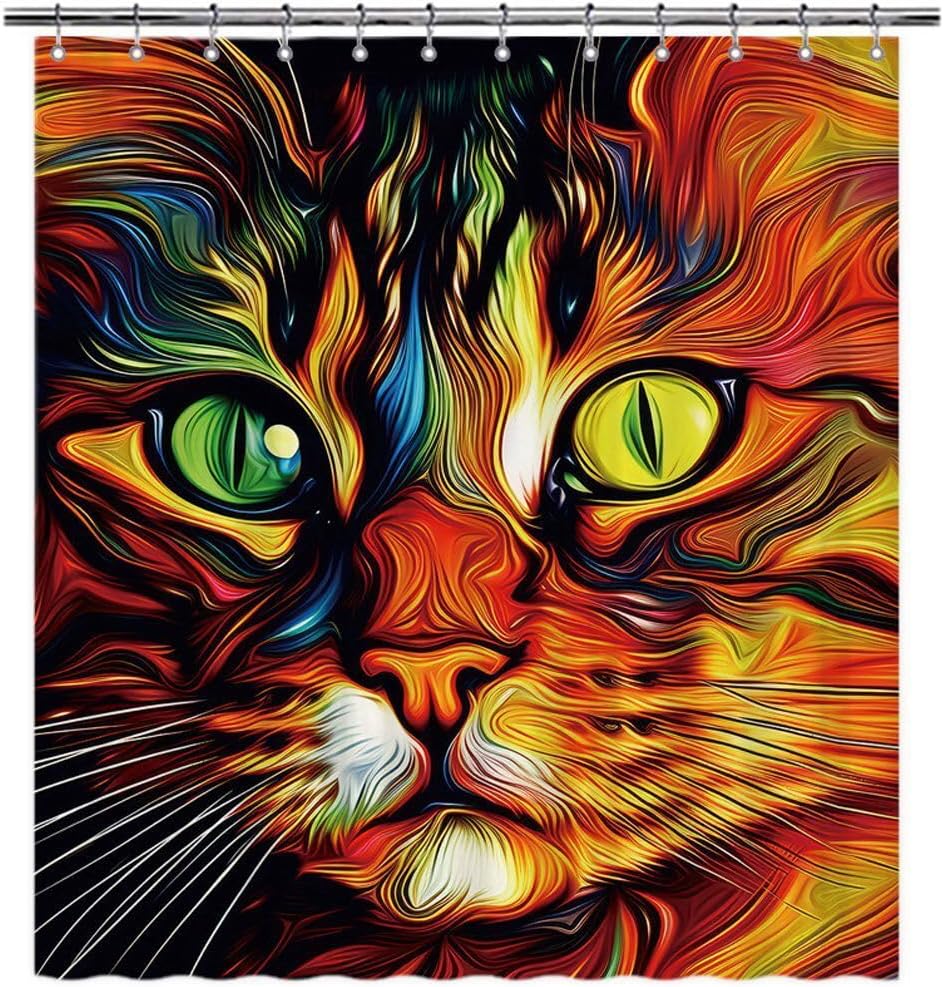 Funny Arabian Mau Cat Shower Curtain for Bathroom Decor Lovely Cat Pet Animal Print Bath Curtains Colorful Home Decoration with Hooks 66x72 Inch Style 3