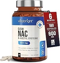 VitaBright NAC Supplement | 600mg | 180 Capsules | Acetylcysteine Nutritional Supplements | Swallow or Twist Open Capsules of Powder | Pure Clean NAC N-Acetyl-Cysteine Supplement