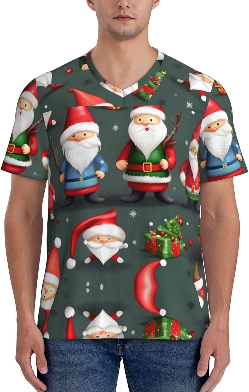Xmas Funny Gnomes Rugby Football Jersey for Men, Comfortable V-Neck Loose Fit Top for Team Sports Athletics