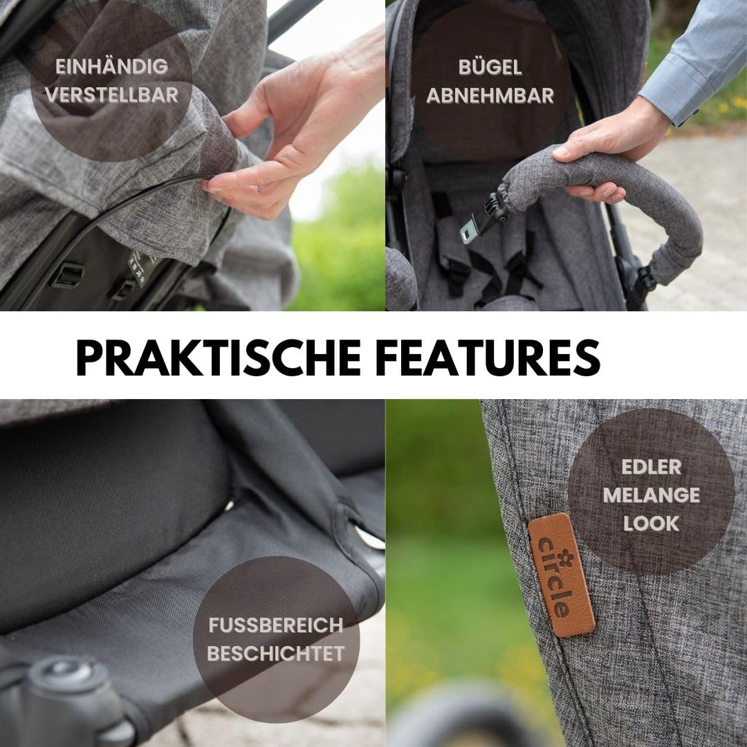 ABC Design Twin Circle Zwillingsbuggy leichter wendiger Kinderwagen für Zwillinge Liegefunktion zusammenklappbar Woven Graphite