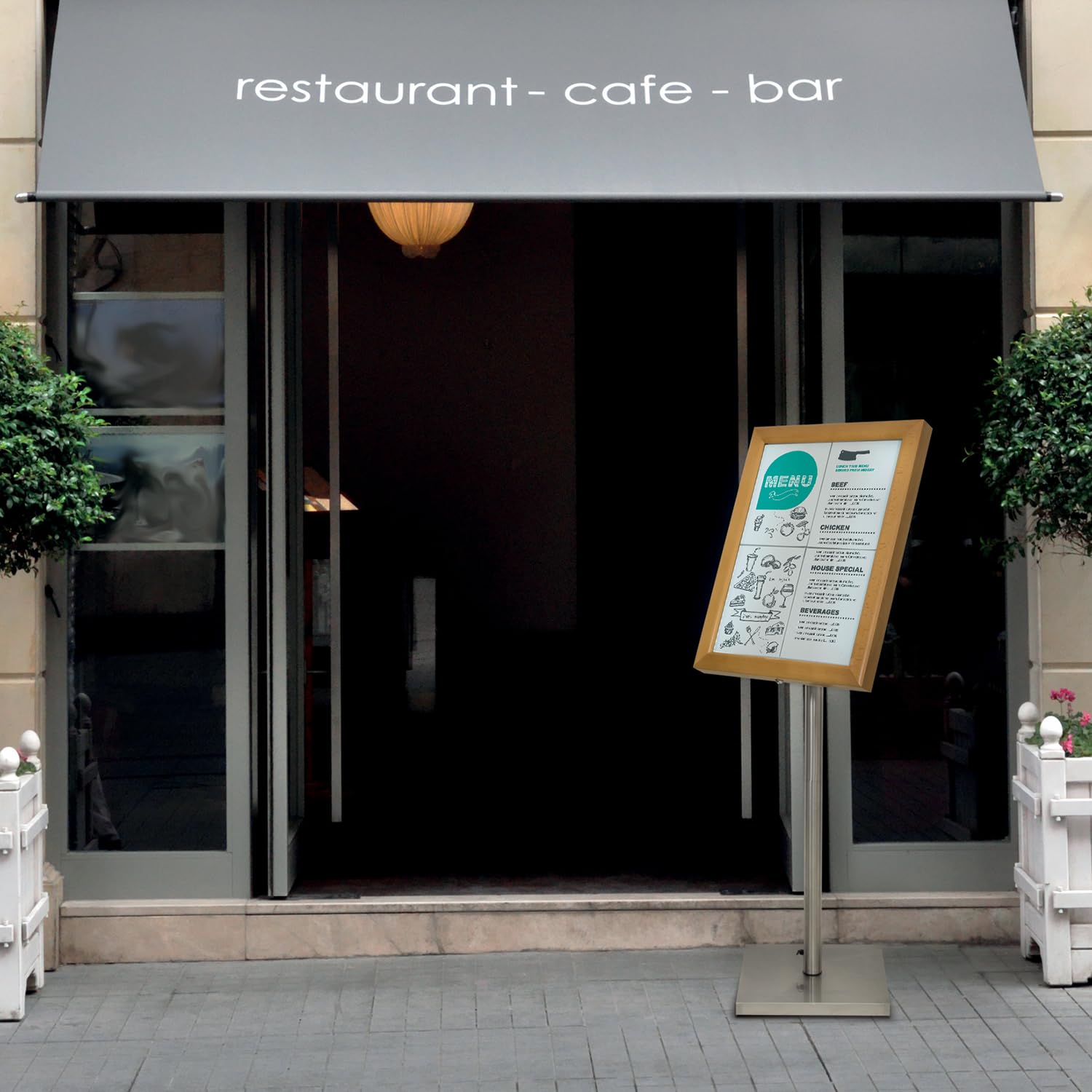 SECURIT - Set di Palo e Base Per Espositore - Per Caffè, Ristoranti, Bar, Negozi - Acciaio Inossidabile - 125 cm