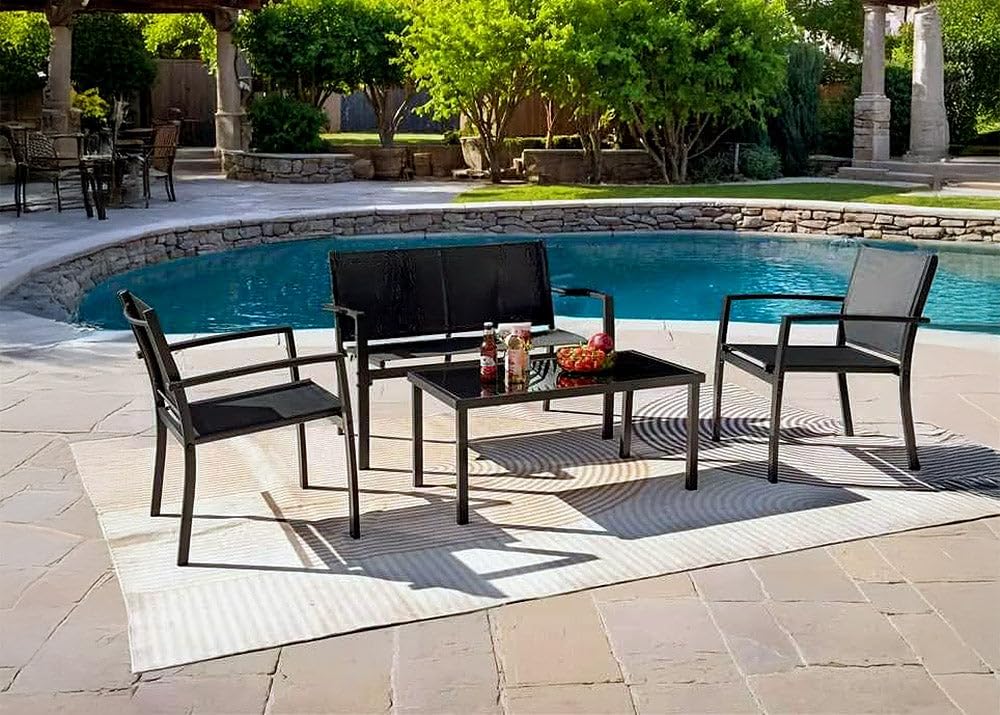 S & S Saldos y Stocks Sofa + 2 Sillas + Mesa de Cristal Templado. Conjunto de Jardin y Terraza, Beige