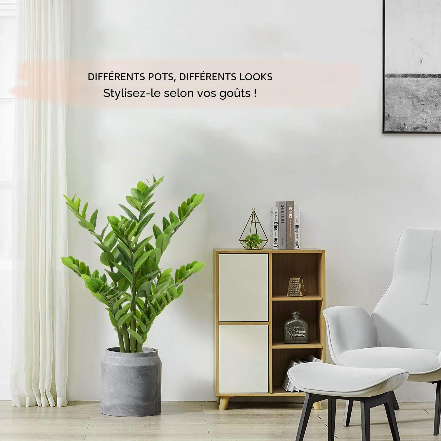 Zamioculcas Grande plante artificielle en pot 80 cm Décoration de table, bureau, salle de bain, chambre à coucher, salon, décoration, cadeau de pendaison de crémaillère