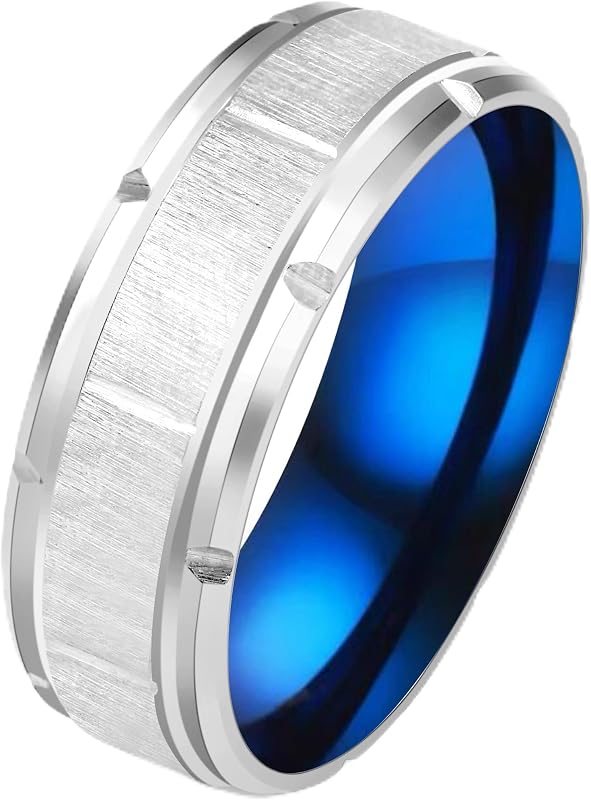 Titanium Steel Rings for Men Black/Silver/Gold/Blue Brick Pattern Grooved Brushed Wedding Band Comfort Fit Size 6-11