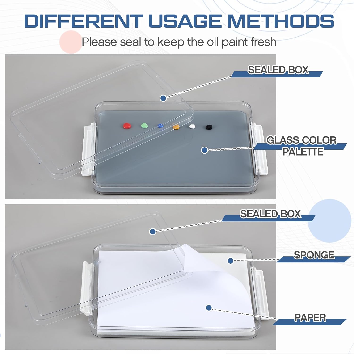 Nuanchu 1 Pcs 9 x 12 Inch Neutral Grey Tempered Glass Palette for Oil Painting Airtight Stay Wet Palette Container and 40 Sheets Disposable Paper Keeps Paint Fresh for DIY Color Mixing Beginners