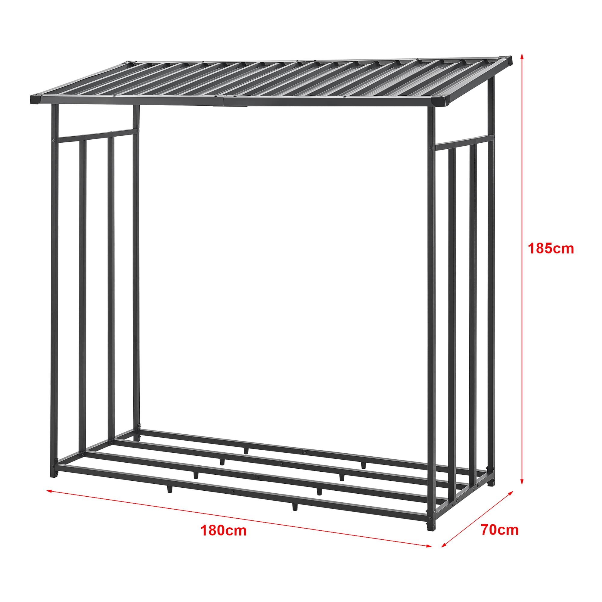 casa.pro Leñera de Exterior Yakutat Cobertizo para Madera Soporte para Leña con Techo Inclinado y Cubierta Acero 185 x 180 x 70 cm Negro