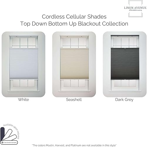 Miniatura 6 de Linen AVENUE Persiana opaca celular inalámbrica de arriba hacia arriba de abajo 36 pulgadas de ancho x 66 pulgadas de alto, color blanco (llega 14