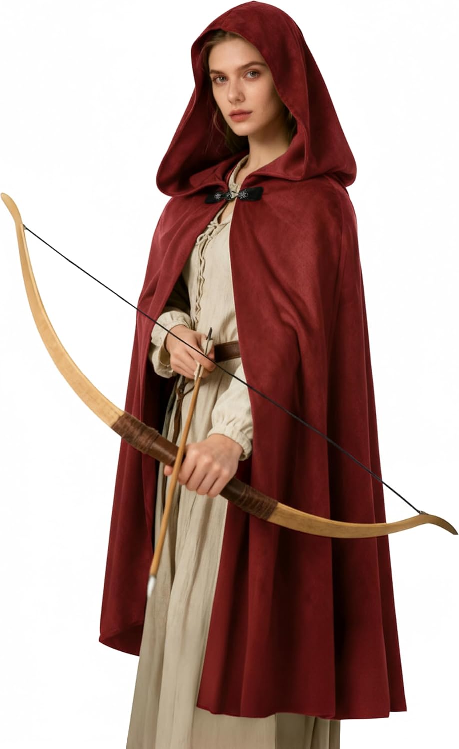 MCJC Velvet Hooded Cloak for Adult, Medieval Renaissance Halloween Cape