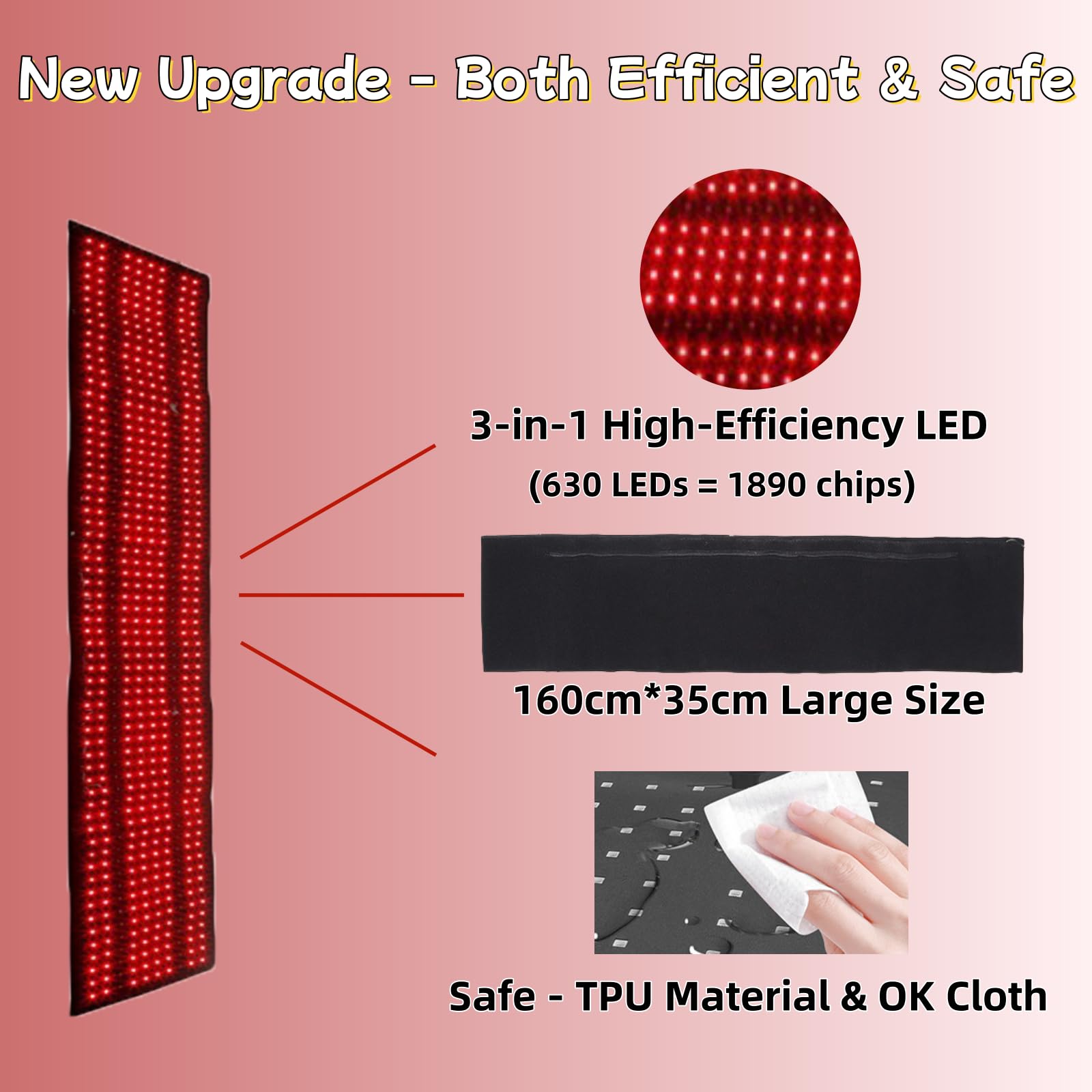 Tappetino per Terapia con Luce Rossa e Infrarossa per Uso Corpo Intero, 630 LED 660nm & 850nm con Telecomando, 3 Modalità & 5 Livelli di Luminosità, Grande Pad di Recupero con Timer di Automatico